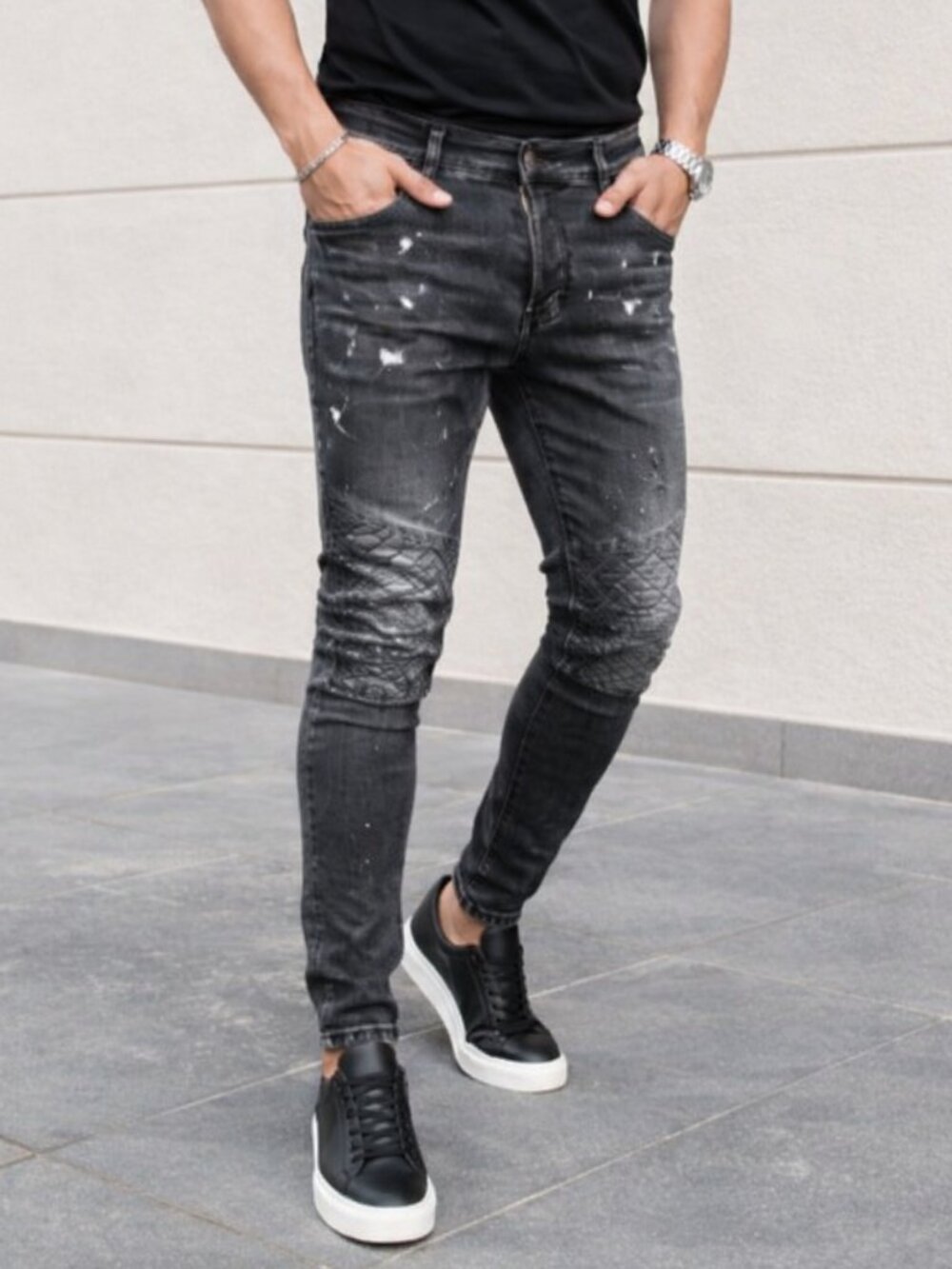 DSQUARED2 Men's Black Washed Skinny Quilted Knee Jeans